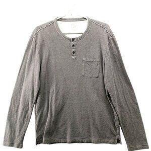 Gap Double Face Henley T Shirt Mens M Long Sleeve Striped‎ Brown Cotton Thermal